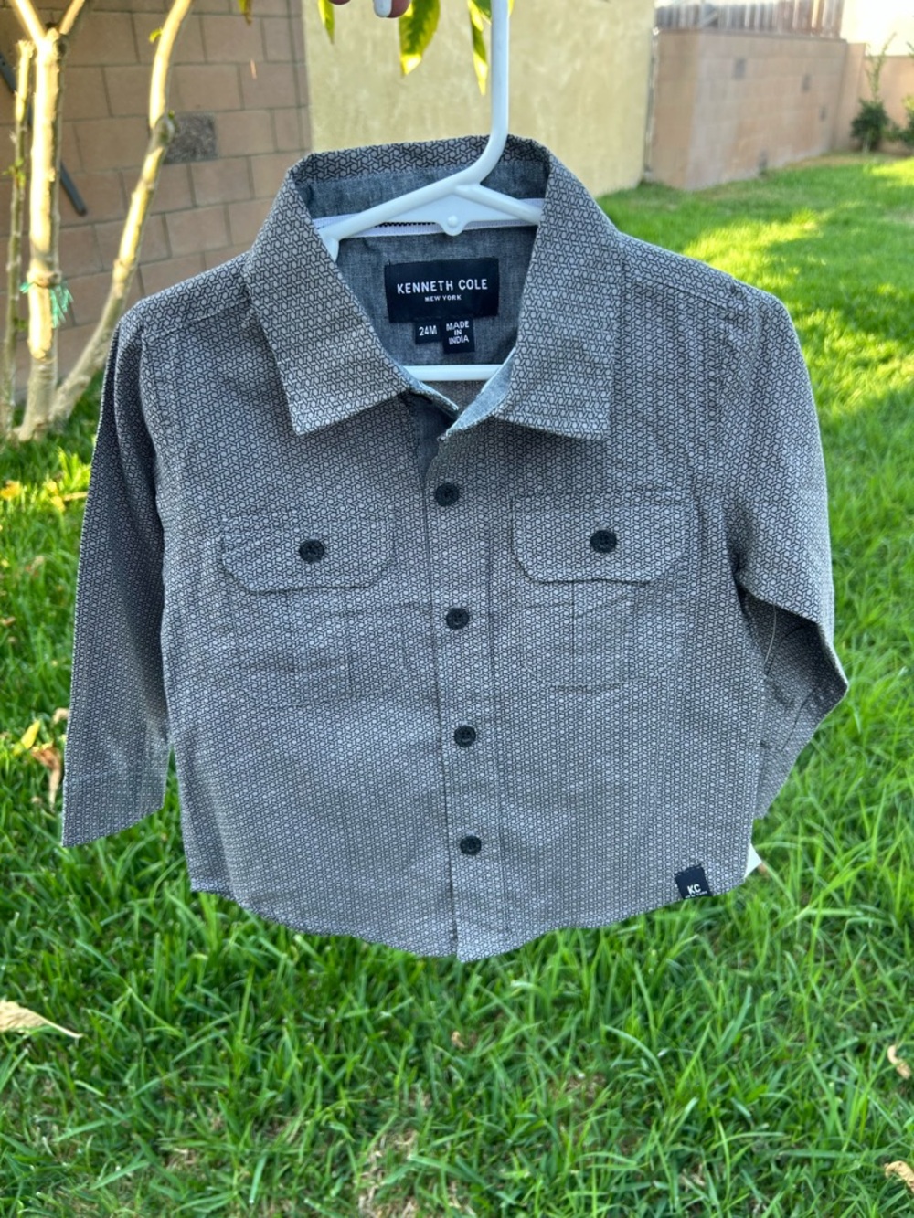 Kenneth Cole Toddler Gray Patterned Button-Down Shirt